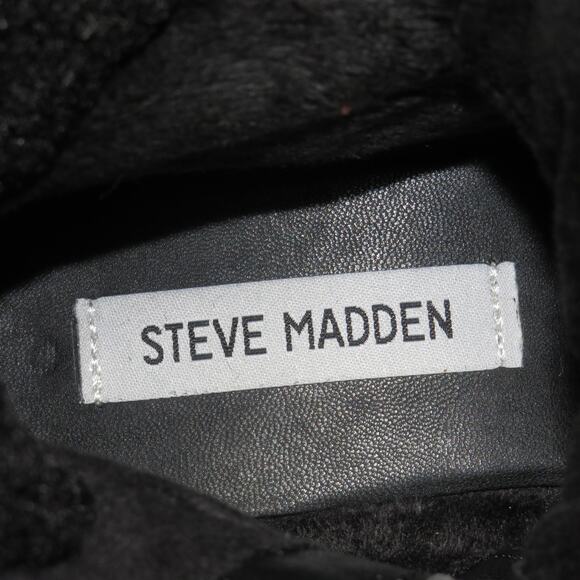 Steve Madden Black Keystone Lug Faux Fur Trim Hiker Boots - Picture 7 of 9
